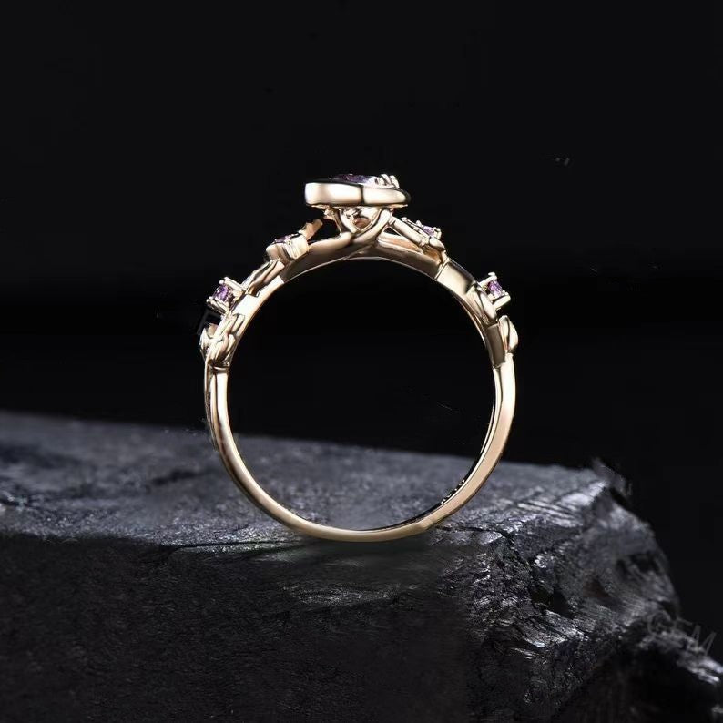 Olivenorma Moon Star Color-Change Alexandrite Branch Leaf Amethyst Engagement Ring - image 3