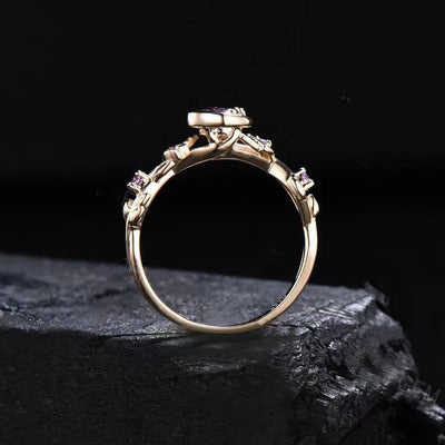 Olivenorma Moon Star Color-Change Alexandrite Branch Leaf Amethyst Engagement Ring - image 3