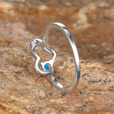 Olivenorma "Deep in Heart" - Simple Circular Opal Hollow Heart Ring