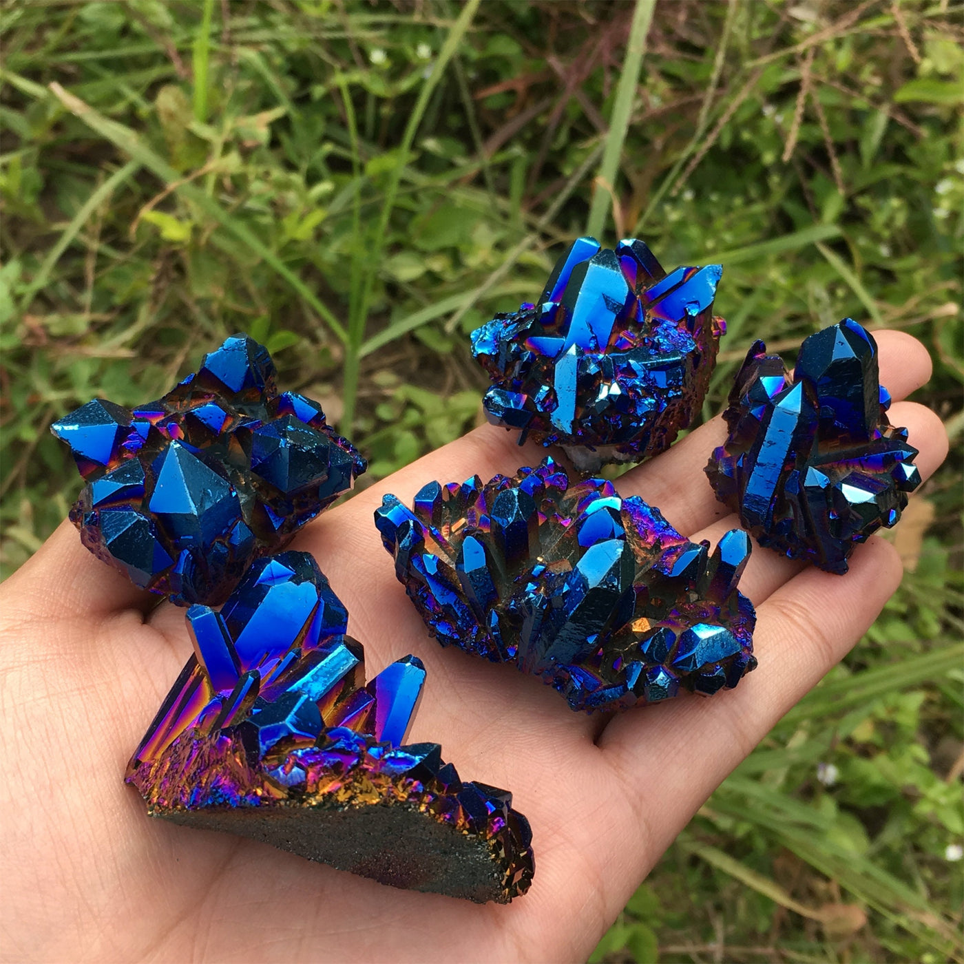 Olivenorma Natural Titanium Aura Quartz Crystal Cluster Gemstone Decoration