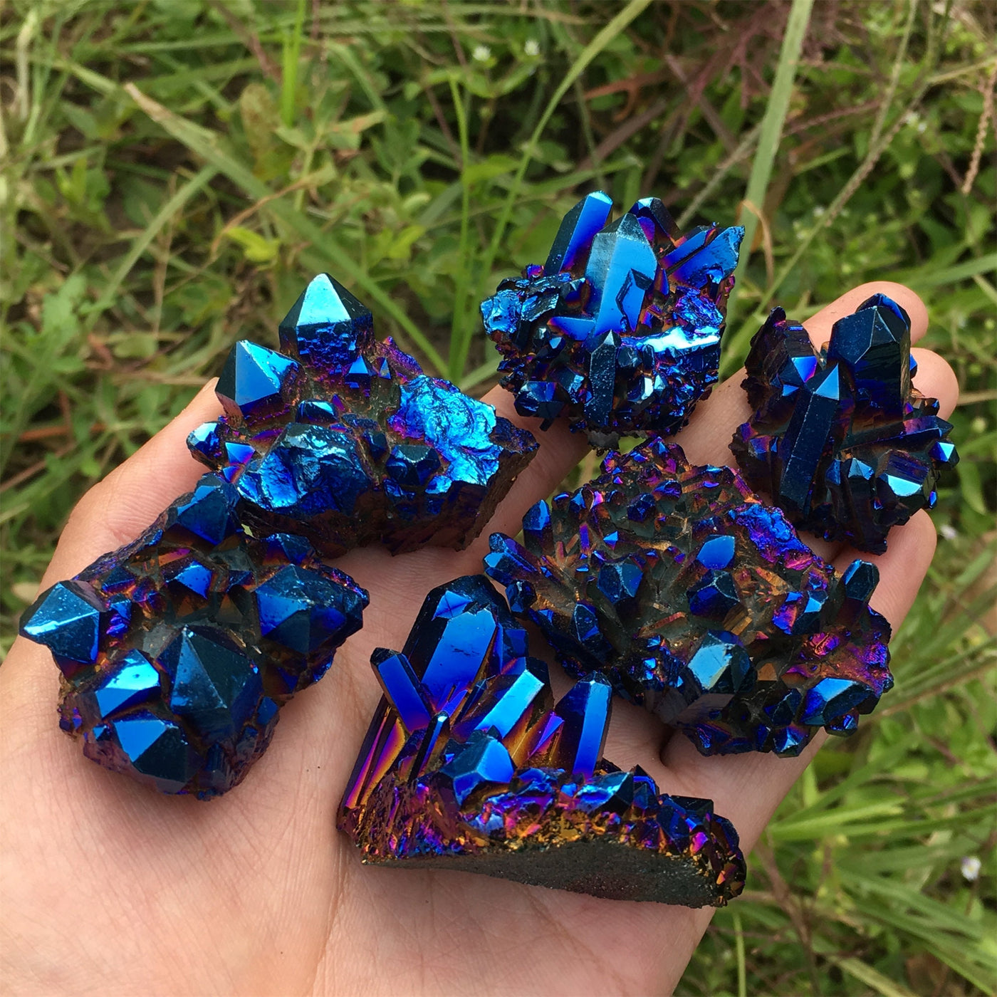 Olivenorma Natural Titanium Aura Quartz Crystal Cluster Gemstone Decoration