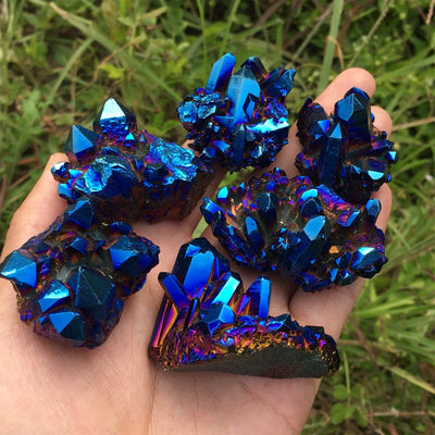 Olivenorma Natural Titanium Aura Quartz Crystal Cluster Gemstone Decoration