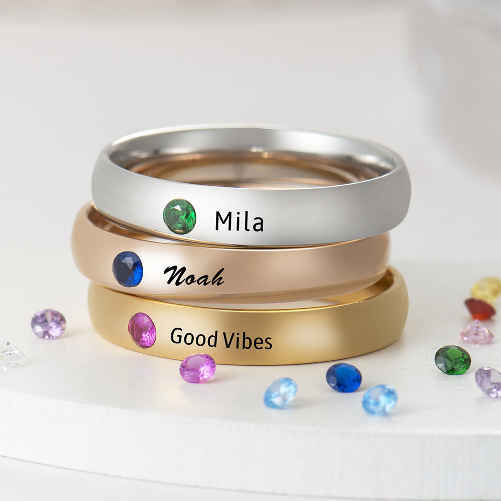 Olivenorma Birthstone Simple Ring Engraved Ring