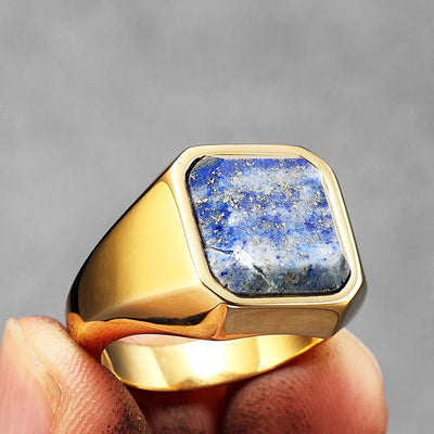 Olivenorma Healing Lapis Lazuli Galaxy Starry Sky Men's Stainless Steel Ring