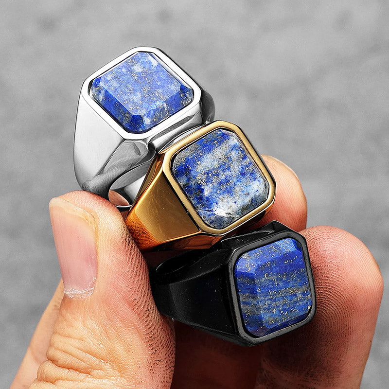 Olivenorma Healing Lapis Lazuli Galaxy Starry Sky Men's Stainless Steel Ring