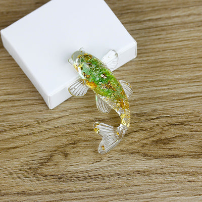 Olivenorma Ocean Harmony Crystal Fish Figurine Gemstone Decoration - Green Glaze - With Card - image 5