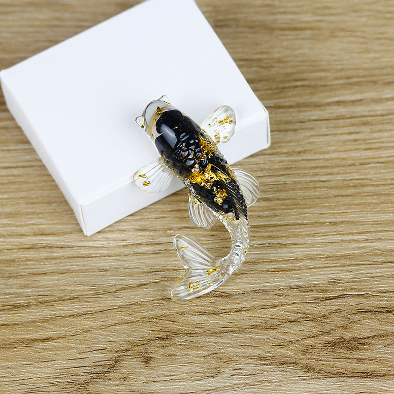 Olivenorma Ocean Harmony Crystal Fish Figurine Gemstone Decoration - Obsidian - With Card - image 13