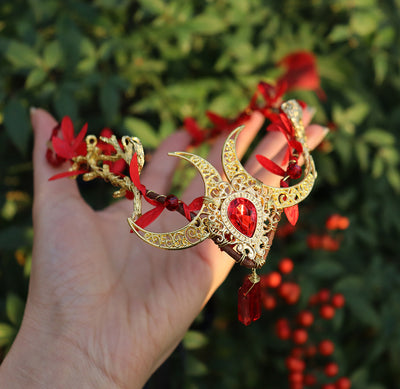 Olivenorma Natural Crystal Stone Wiccan Moon Wreath Crystal Crown - Ruby Quartz&Golden Moon - image 6