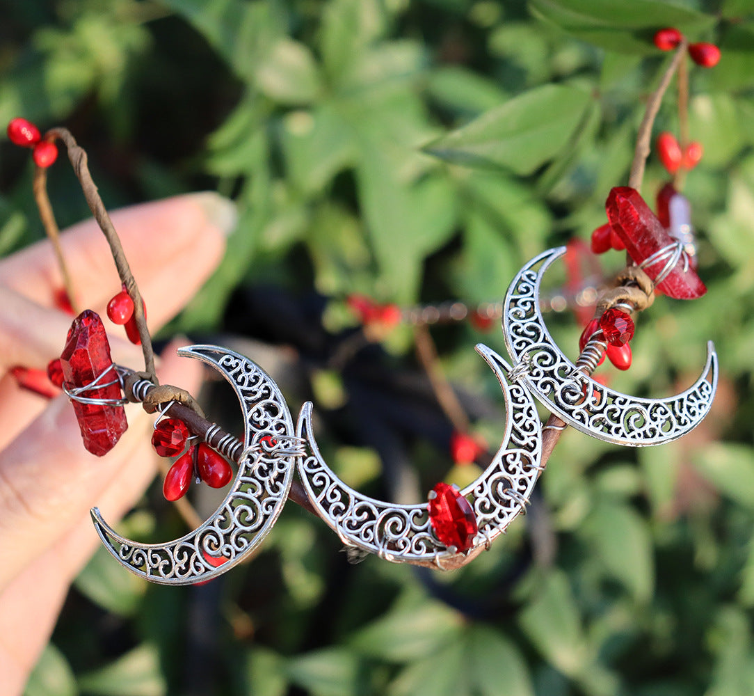 Olivenorma Natural Crystal Stone Wiccan Moon Wreath Crystal Crown - Ruby Quartz&Silver Three Moon - image 7