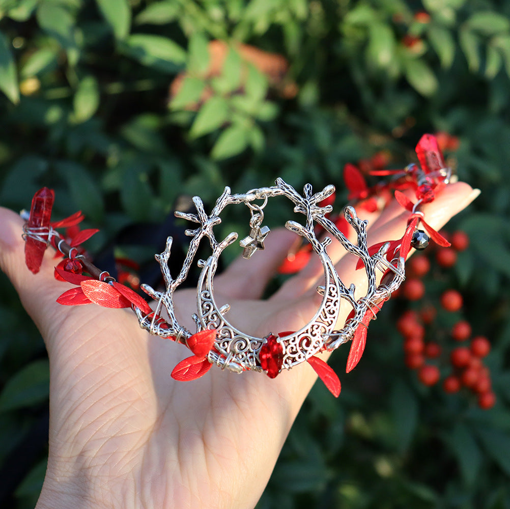 Olivenorma Natural Crystal Stone Wiccan Moon Wreath Crystal Crown - Ruby Quartz&Twigs Moon and Stars - image 8