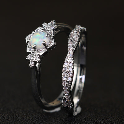 Olivenorma "Symbol Of Beauty" - 2pcs Elegant Stacking Inlaid Opal Ring Set