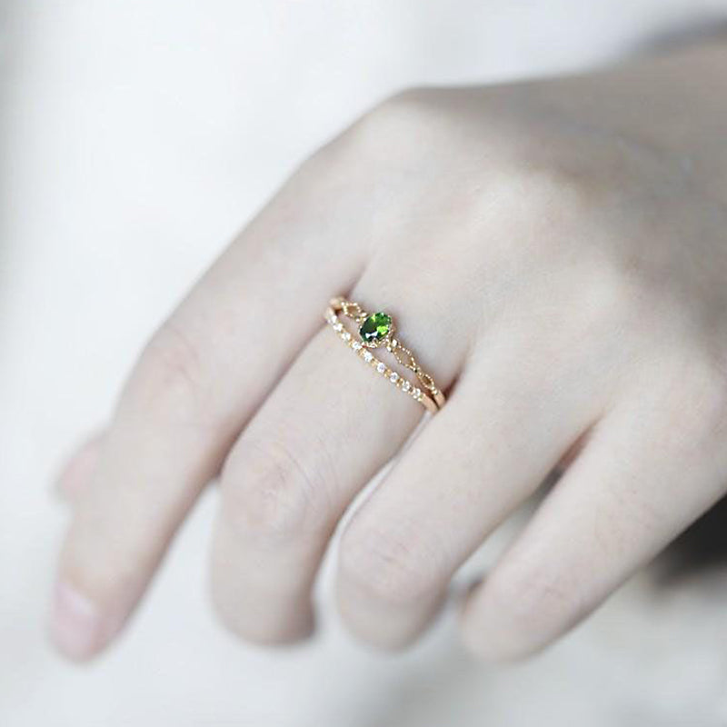 Olivenorma "Goddess of Radiance" - Elegant Stacking Inlaid Peridot Ring