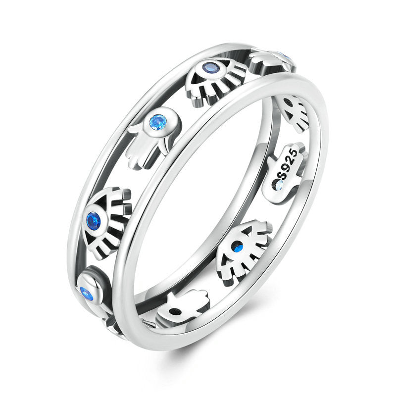 Olivenorma Sterling Silver S925 Evil Eye Hamsa Ring