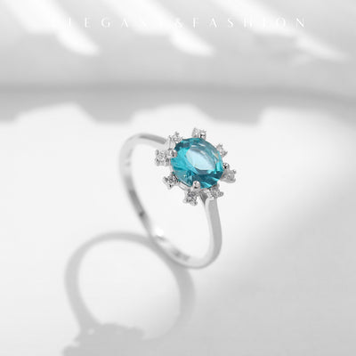 Olivenorma S925 Sterling Silver Paraiba Tourmaline Sunflower Ring