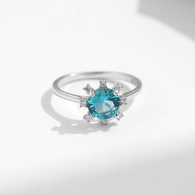 Olivenorma S925 Sterling Silver Paraiba Tourmaline Sunflower Ring