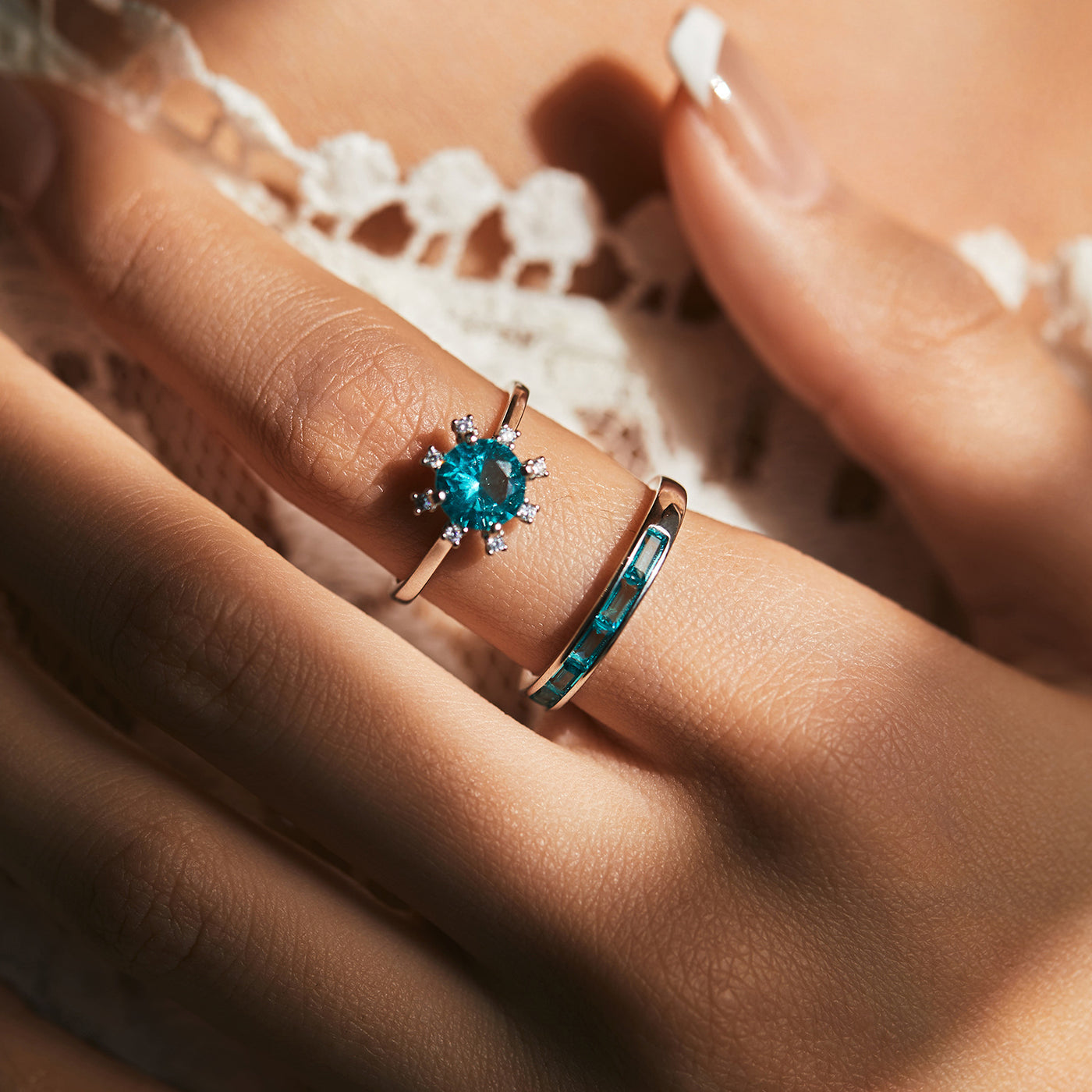 Olivenorma S925 Sterling Silver Paraiba Tourmaline Sunflower Ring