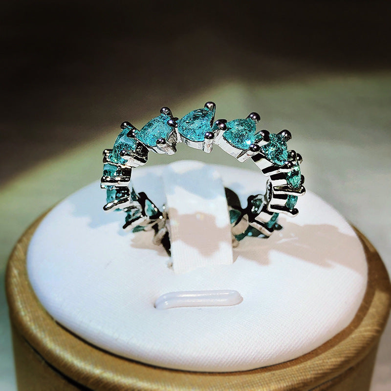 Olivenorma Paraiba Tourmaline Heart Shape Tandem Ring