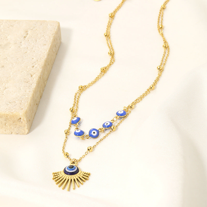 Olivenorma Blue Glue Evil Eye Double Layer Necklace