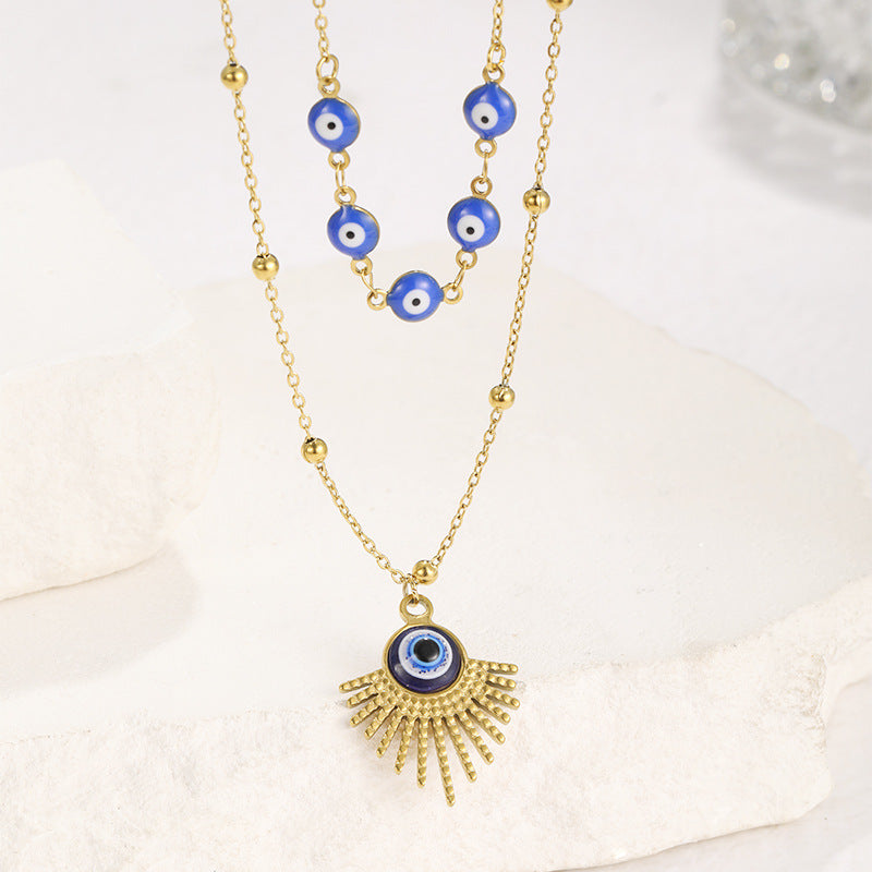 Olivenorma Blue Glue Evil Eye Double Layer Necklace