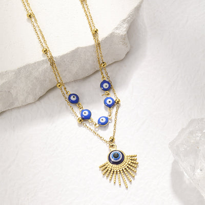 Olivenorma Blue Glue Evil Eye Double Layer Necklace