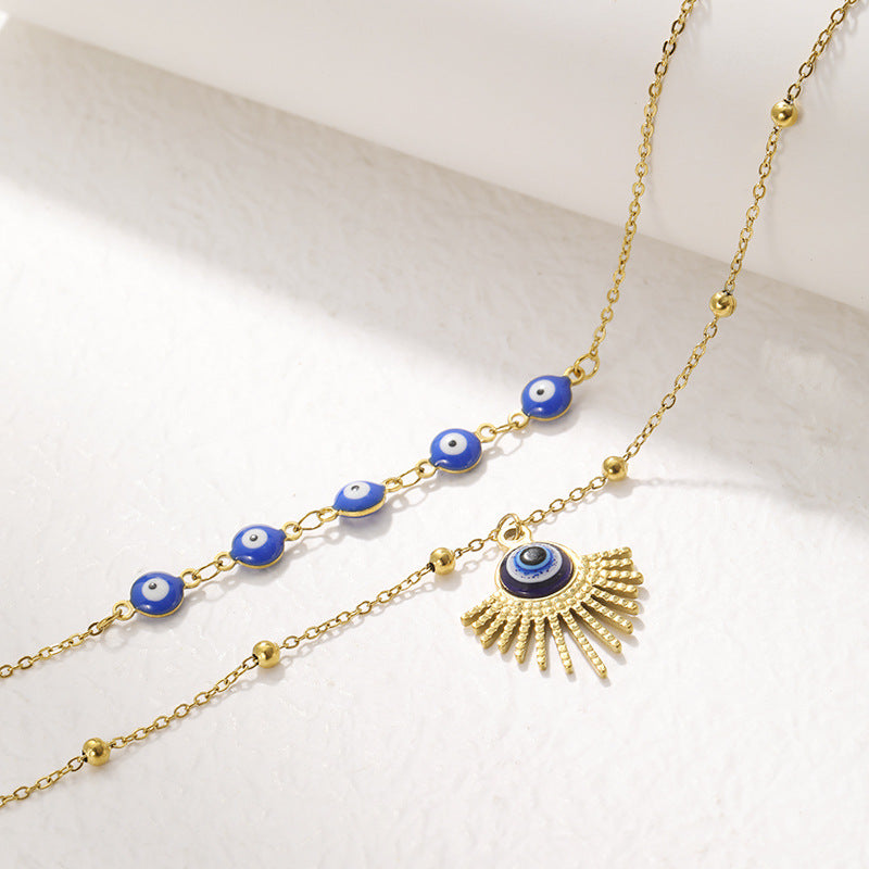 Olivenorma Blue Glue Evil Eye Double Layer Necklace