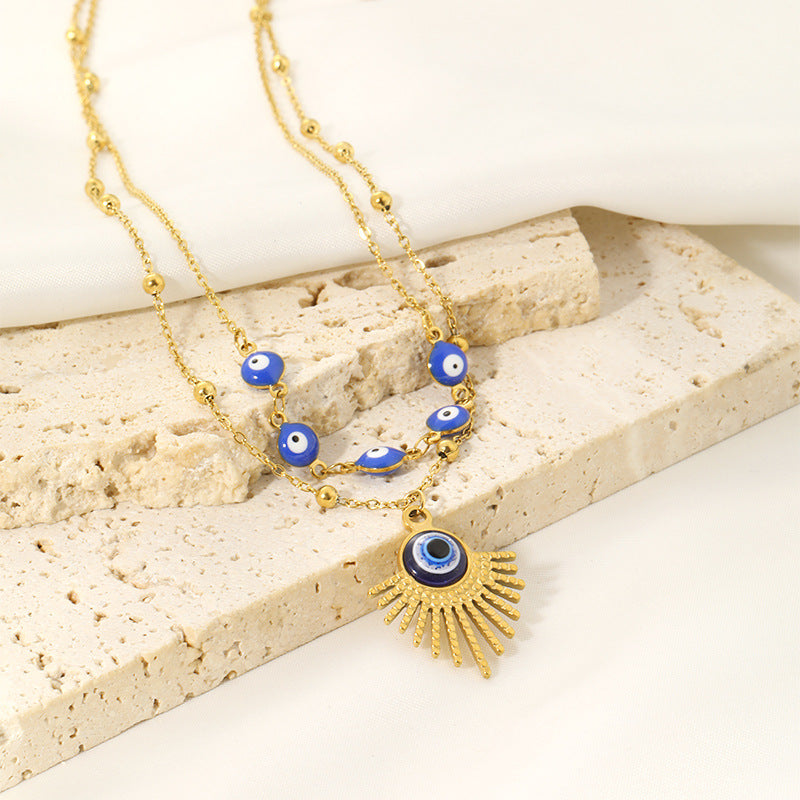 Olivenorma Blue Glue Evil Eye Double Layer Necklace