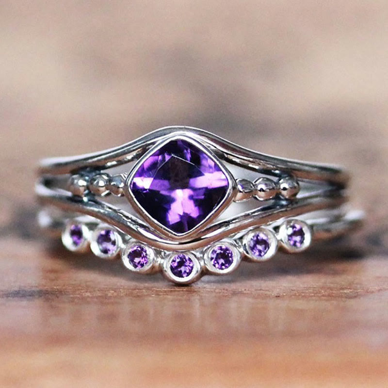 Olivenorma "Quiet Flame" - Amethyst Creative Two-piece Ring Set