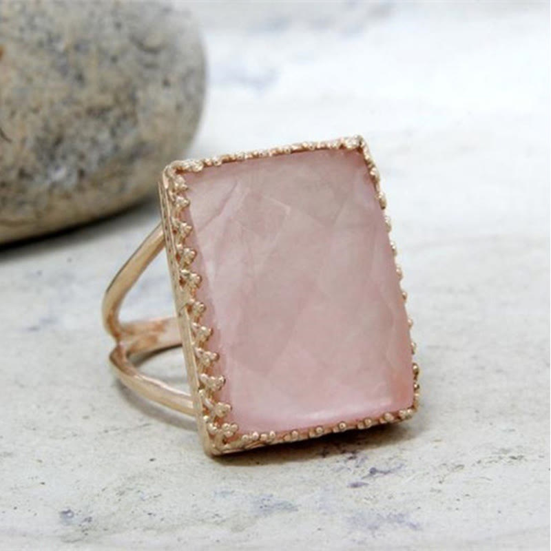 Olivenorma Rose Quartz Large Rectangular Cocktail Ring