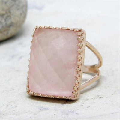 Olivenorma Rose Quartz Large Rectangular Cocktail Ring