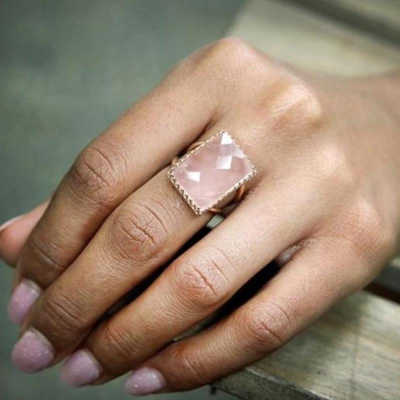 Olivenorma Rose Quartz Large Rectangular Cocktail Ring