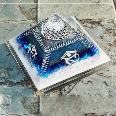 Olivenorma Aquamarine Eye of Horus Healing Orgone Pyramid