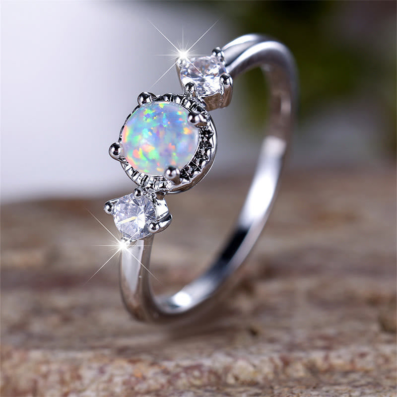 Olivenorma Four Prong Round Opal Ring