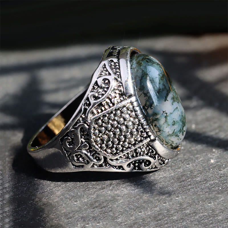 Olivenorma Green Peace - Retro Moss Agate Ring