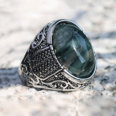 Olivenorma Green Peace - Retro Moss Agate Ring