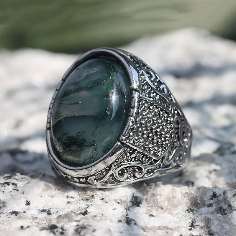 Olivenorma Green Peace - Retro Moss Agate Ring