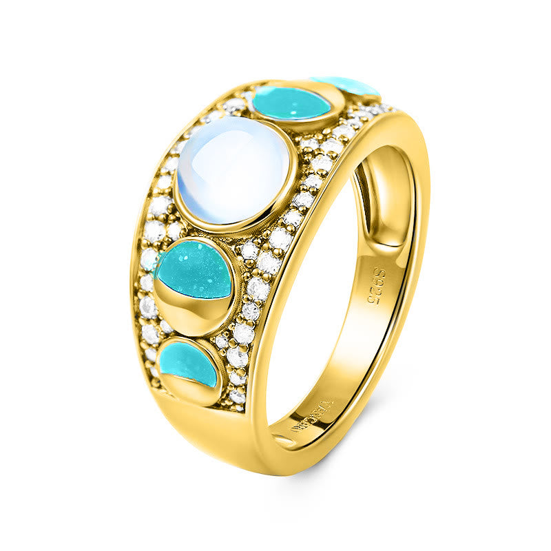 Olivenorma Moonstone Opal Wide Border Silver Black Ring