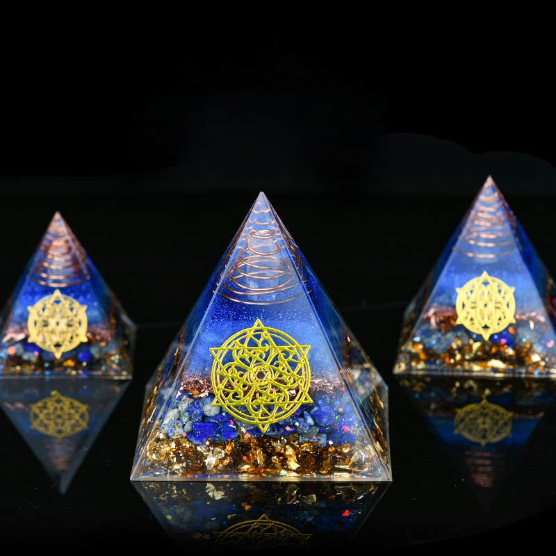 Olivenorma 5-15cm Clear Crystal Blue Aventurine Orgone Pyramid