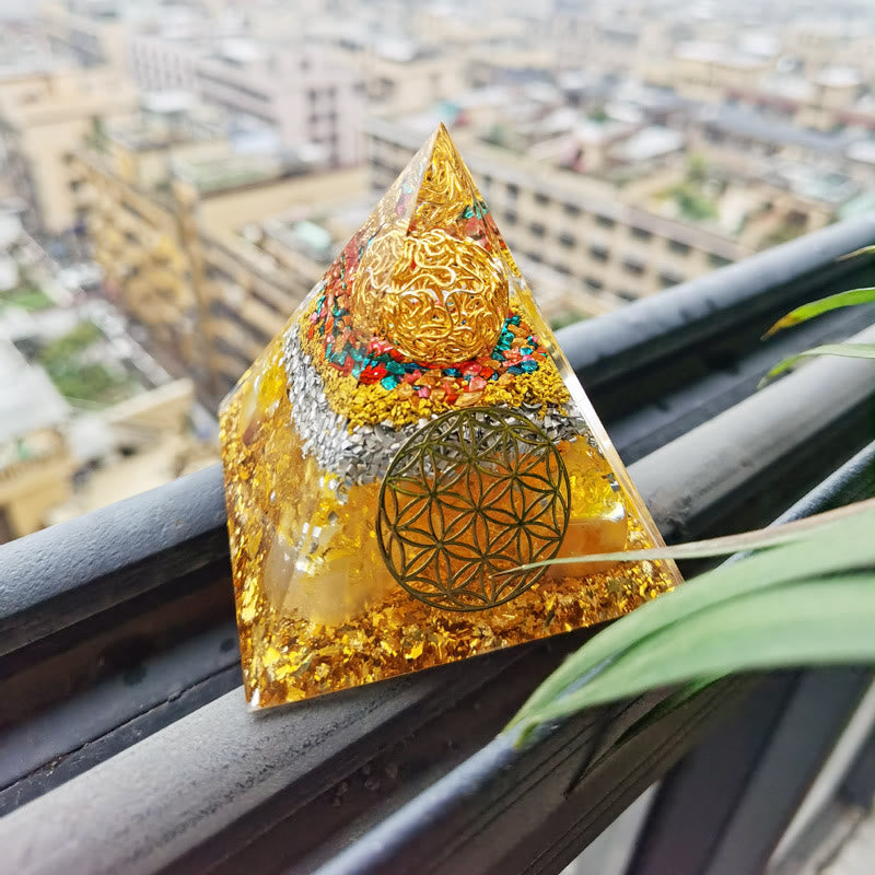 Olivenorma Citrine Flower of Life Orgone Pyramid