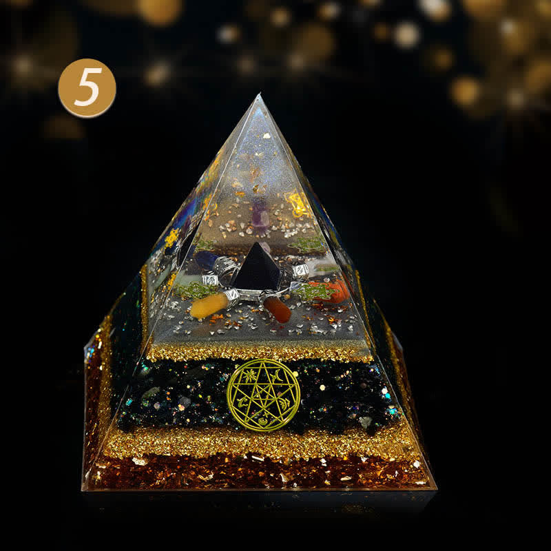 Olivenorma Gold Obsidian Chakra Crystal Array Orgone Pyramid