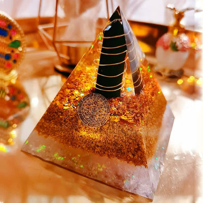 Olivenorma Obsidian Prism Clear Crystal Orgone Pyramid