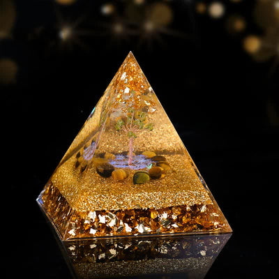 Olivenorma Peridot Tiger Eye Tree of Life Orgone Pyramid