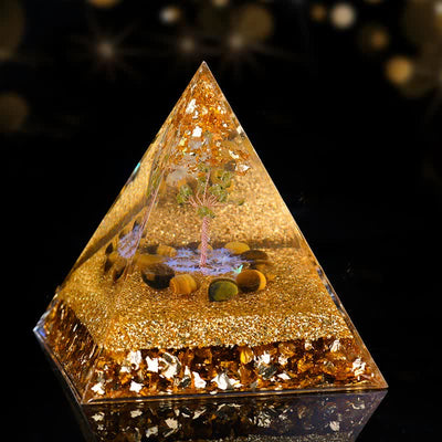 Olivenorma Peridot Tiger Eye Tree of Life Orgone Pyramid