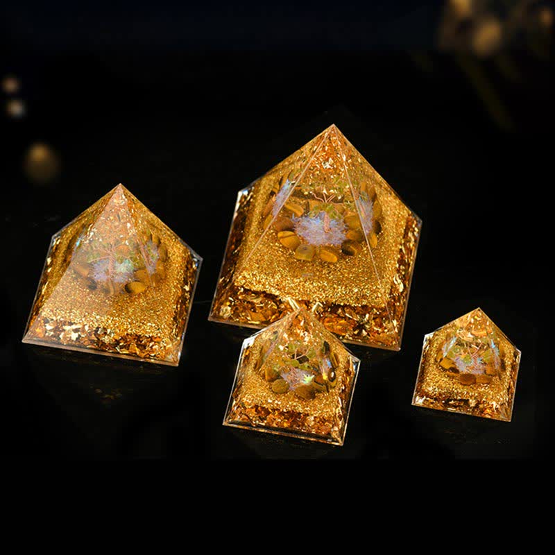 Olivenorma Peridot Tiger Eye Tree of Life Orgone Pyramid