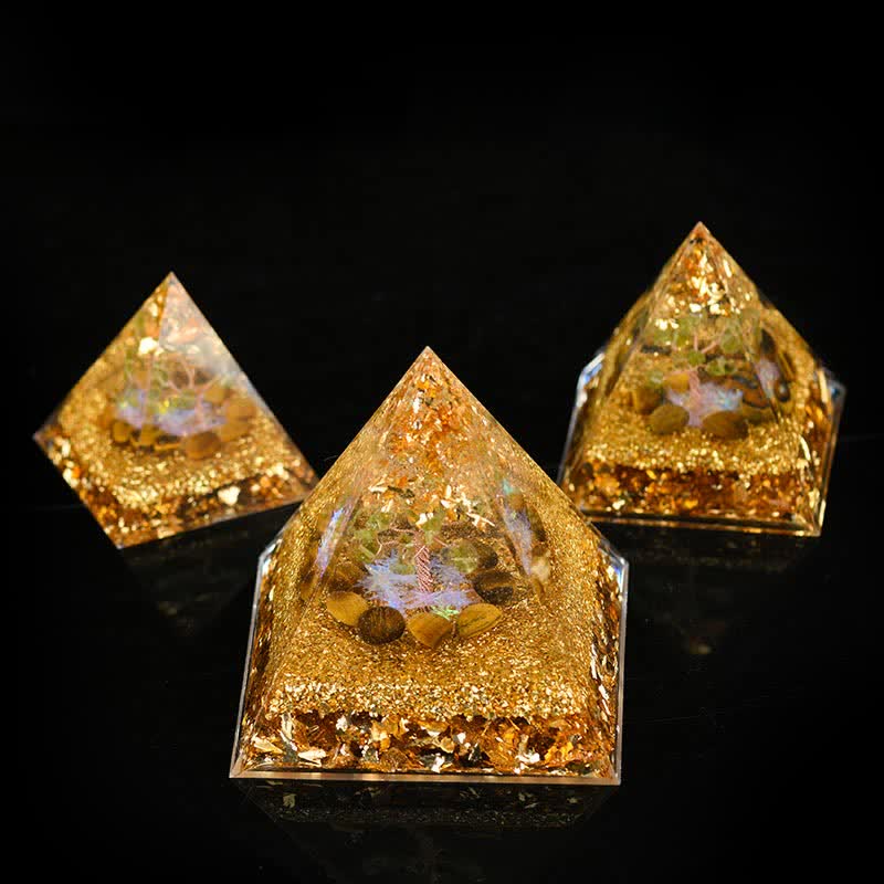 Olivenorma Peridot Tiger Eye Tree of Life Orgone Pyramid