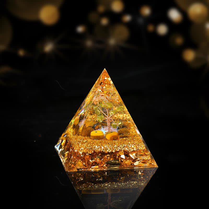 Olivenorma Peridot Tiger Eye Tree of Life Orgone Pyramid