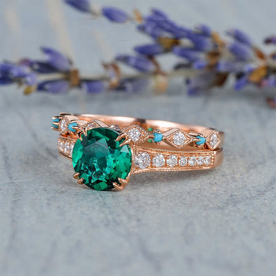 Olivenorma "Soul Nourishment" - Emerald with Turquoise 2PCS Ring Set