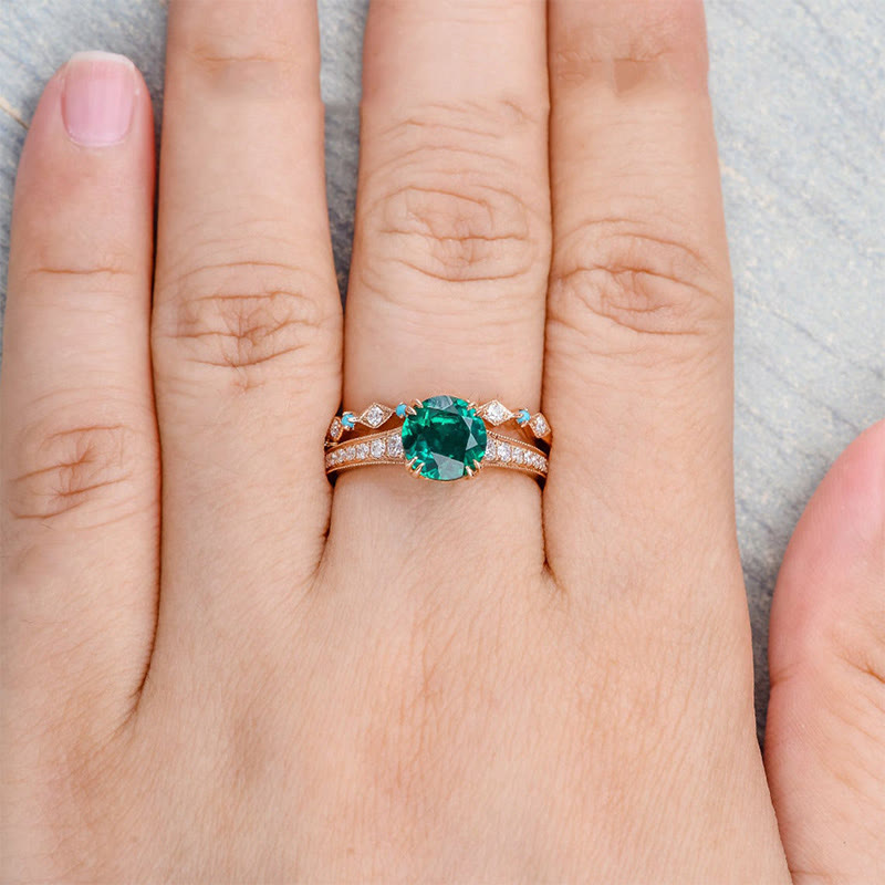 Olivenorma "Soul Nourishment" - Emerald with Turquoise 2PCS Ring Set