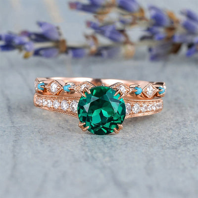 Olivenorma "Soul Nourishment" - Emerald with Turquoise 2PCS Ring Set