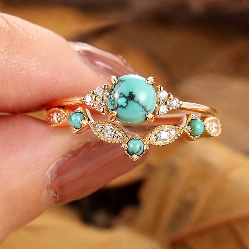 Olivenorma Retro Turquoise 2-piece Ring Set