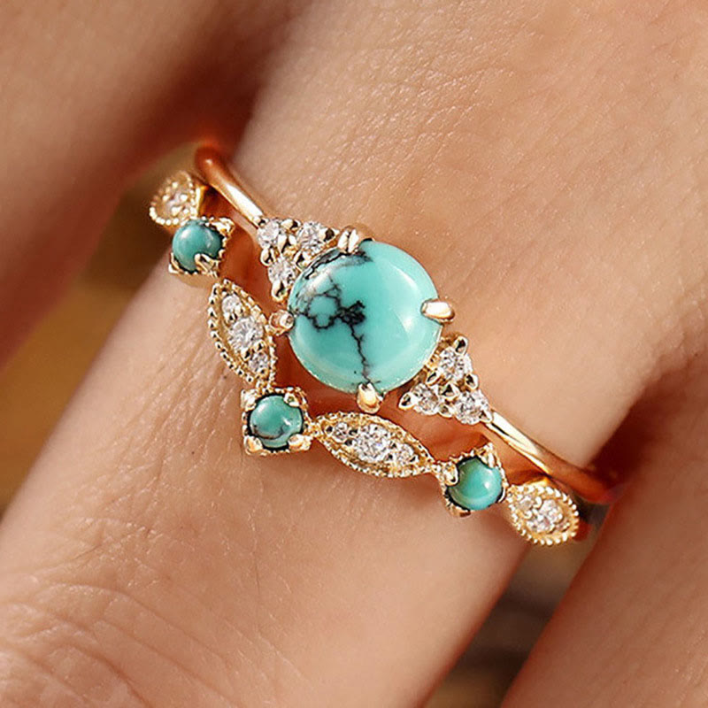 Olivenorma Retro Turquoise 2-piece Ring Set